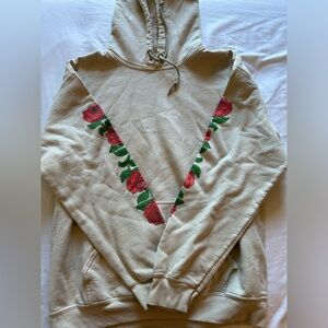 Cream Beige Flower Hoodie Medium